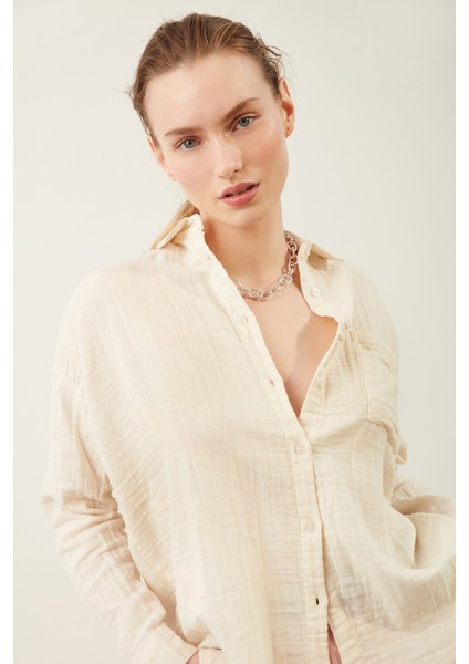 Cep Detaylı Oversize Gömlek