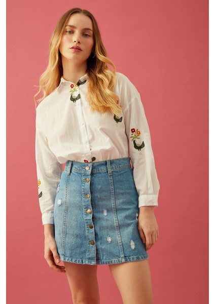 Çiçek Nakış Detaylı Gömlek indirimleri