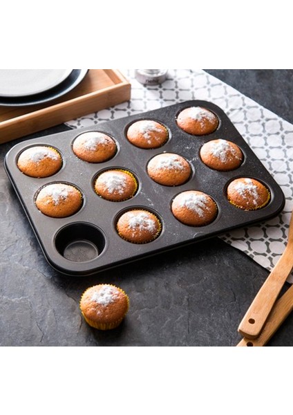 12 Bölmeli Metal Yapışmaz Muffin Kek Kalıbı