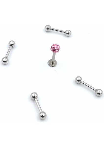 Renkli Taşlı Çelik 5 Adet Kaş Tragus Piercing