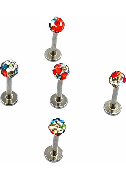 Renkli Taşlı Çelik 5 Adet Kaş Tragus Piercing