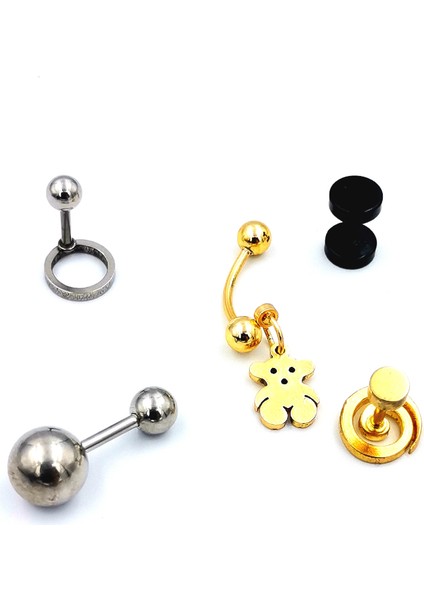 Renkli Taşlı Çelik 5 Adet Kaş Tragus Piercing