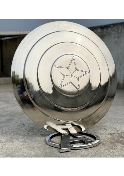 Metalik Plastik Captain America Kalkanı Standlı 35 cm Çap (Giga Boy)