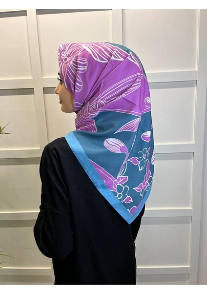 Eflatun Scarf Dijital Baskı Tomurcuk Desen Rayon Eşarp 00749