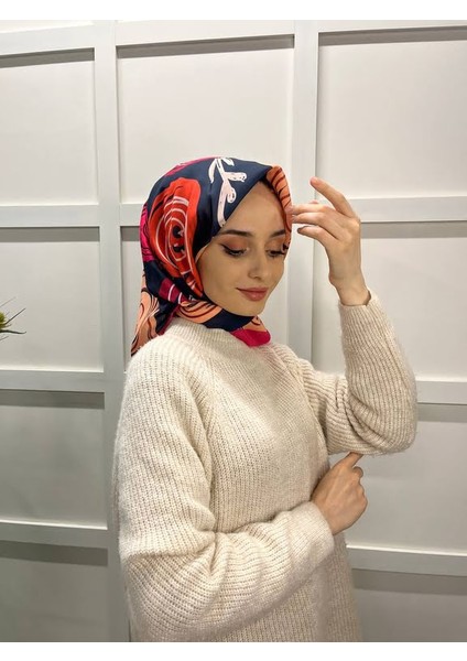 Eflatun Scarf Pamuklu (Cotton) Minimal Çiçek Desenli Eşarp 00747