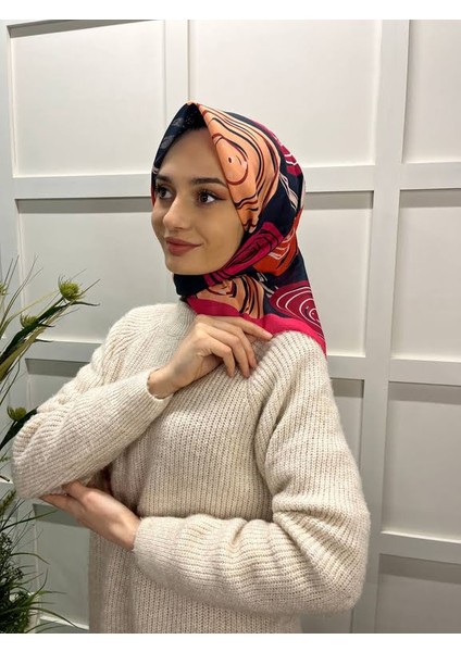 Eflatun Scarf Pamuklu (Cotton) Minimal Çiçek Desenli Eşarp 00747