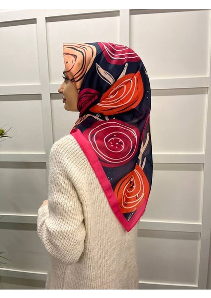 Eflatun Scarf Pamuklu (Cotton) Minimal Çiçek Desenli Eşarp 00747