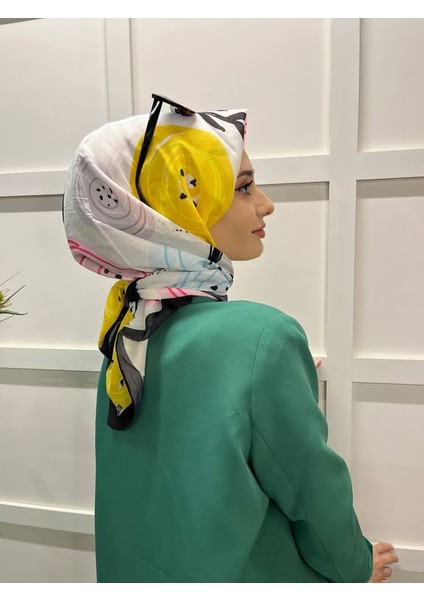 Eflatun Scarf Pamuklu (Cotton) Minimal Çiçek Desenli Eşarp 00747