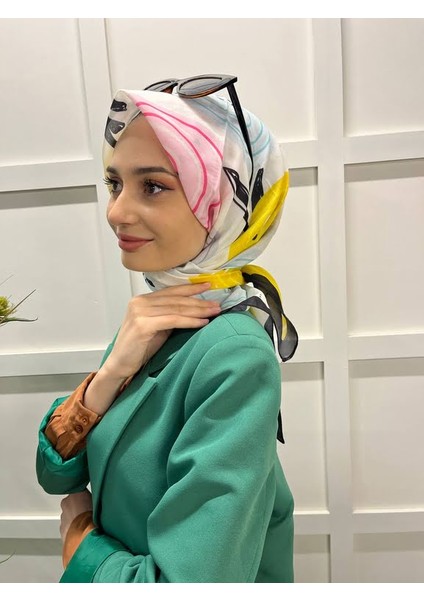 Eflatun Scarf Pamuklu (Cotton) Minimal Çiçek Desenli Eşarp 00747