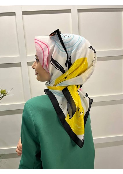 Eflatun Scarf Pamuklu (Cotton) Minimal Çiçek Desenli Eşarp 00747