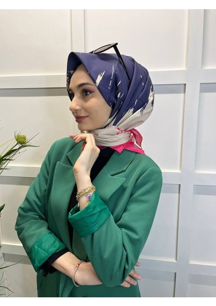 Eflatun Scarf Dijital Baskı Renkli Rayon Eşarp 00749