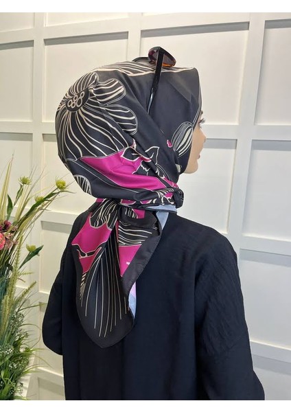 Eflatun Scarf Dijital Baskı Tomurcuk Desen Rayon Eşarp 00749