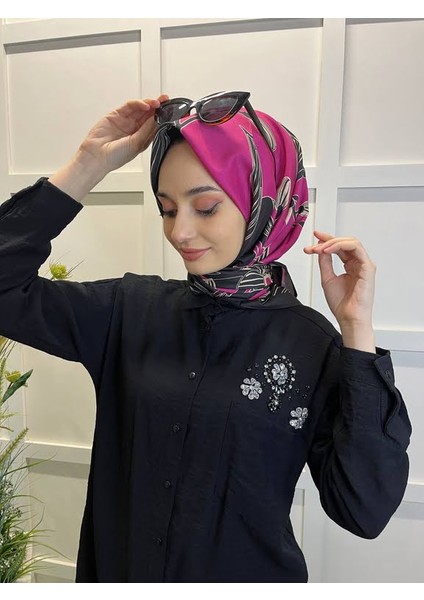 Eflatun Scarf Dijital Baskı Tomurcuk Desen Rayon Eşarp 00749