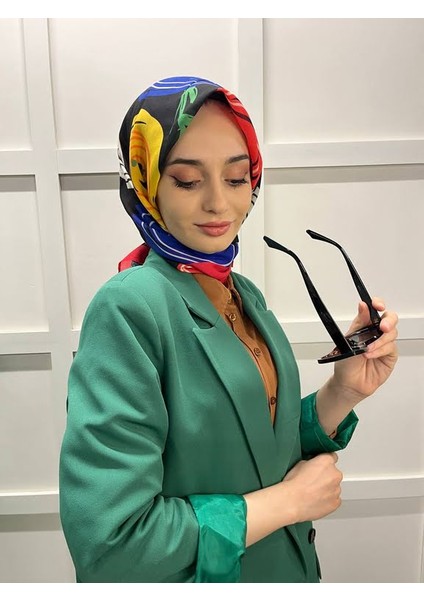 Eflatun Scarf Pamuklu (Cotton) Minimal Çiçek Desenli Eşarp 00747