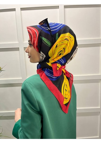 Eflatun Scarf Pamuklu (Cotton) Minimal Çiçek Desenli Eşarp 00747