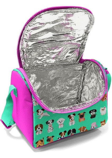 Kids Su Yeşili Pembe Köpek Desenli Thermo Beslenme Çantası 11715