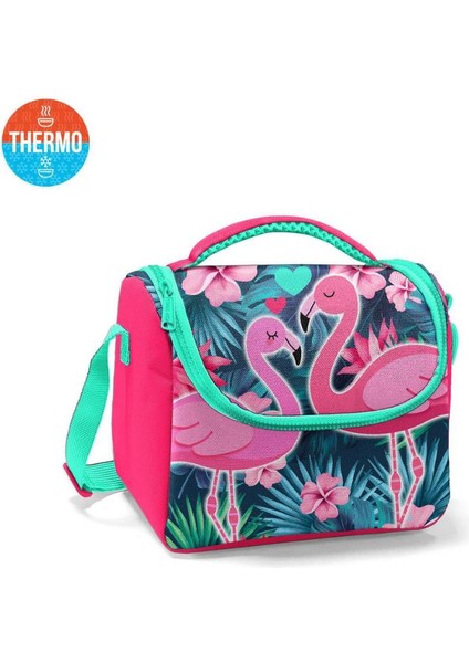 Kids Neon Mercan Su Yeşili Flamingo Desenli Beslenme Çantası 11834