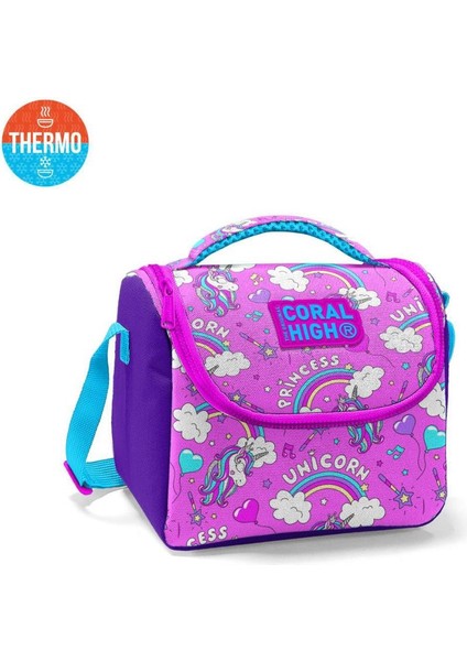 Kids Mor Açık Pembe Unicorn Desenli Thermo Beslenme Çantası 11820