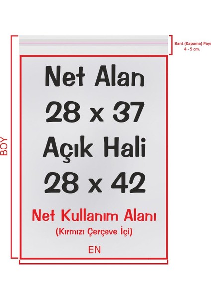 28X37+5 (28*42) Cm. 250 Adet - Şeffaf Bantlı Yapışkanlı Jelatin Poşet fiyatları