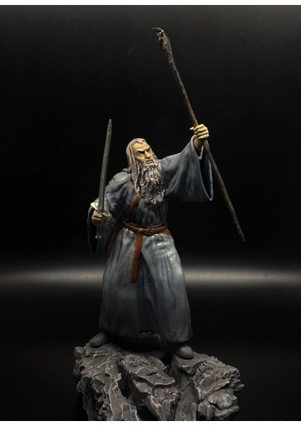 Gri Gandalf Balrog Savaşı Boyalı Figür Yüzüklerin Efendisi Lotr 25 cm (Dev Boy)