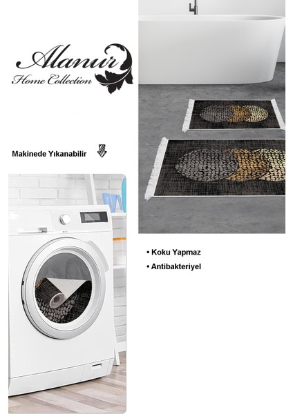 Kaymaz Taban Djt 2'li Banyo Paspas Takımı Trend Saçaklı Modern E4052 Bej Krem Mavi