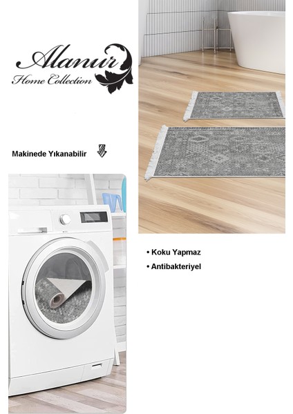Kaymaz Taban Djt 2'li Banyo Paspas Takımı Trend Saçaklı Iskandinav F5137 Antrasit