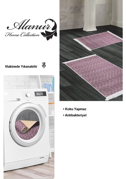 Kaymaz Taban Djt 2'li Banyo Paspas Takımı Yıldız Deri Saçaklı Iskandinav F5084 Gül Kurusu modelleri