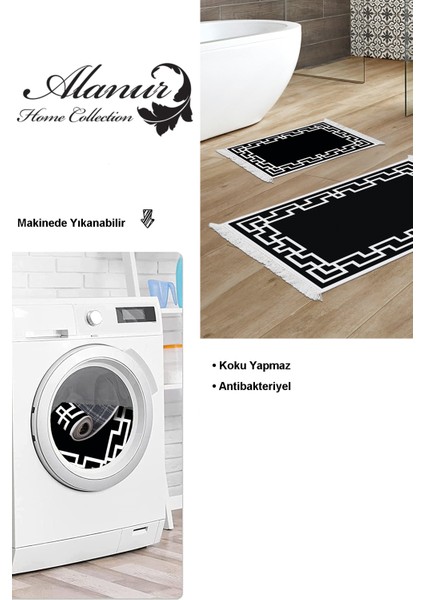 Kaymaz Taban Djt 2'li Banyo Paspas Takımı Star Pamuk Saçaklı Modern F5035 Siyah