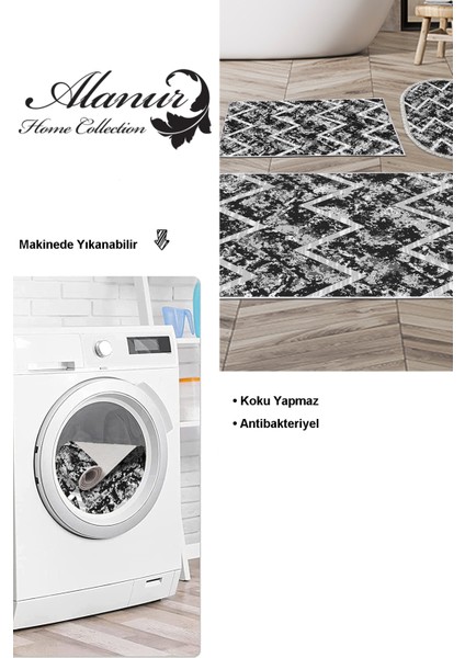 Kaymaz Taban Djt 3'lü Banyo Paspas Takımı Trend Karışık Iskandinav F5128 Siyah modelleri