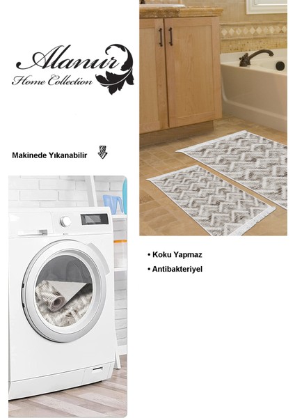 Kaymaz Taban Djt 2'li Banyo Paspas Takımı Trend Saçaklı Iskandinav F5124 Kahve