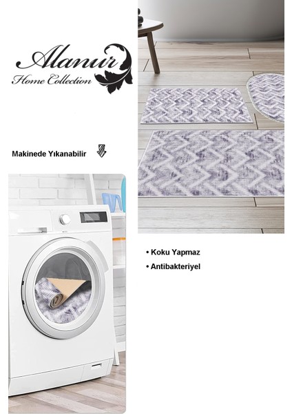 Kaymaz Taban Djt 3'lü Banyo Paspas Takımı Yıldız Deri Karışık Iskandinav F5124 Gri