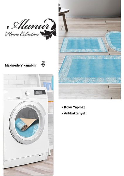 Kaymaz Taban Djt 3'lü Banyo Paspas Takımı Yıldız Deri Karışık Modern 1460 Mavi modelleri