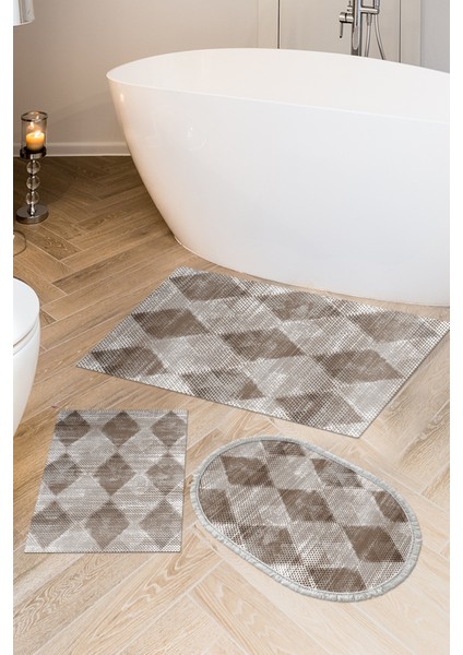 Kaymaz Taban Djt 3'lü Banyo Paspas Takımı Trend Karışık Iskandinav F5131 Kahve