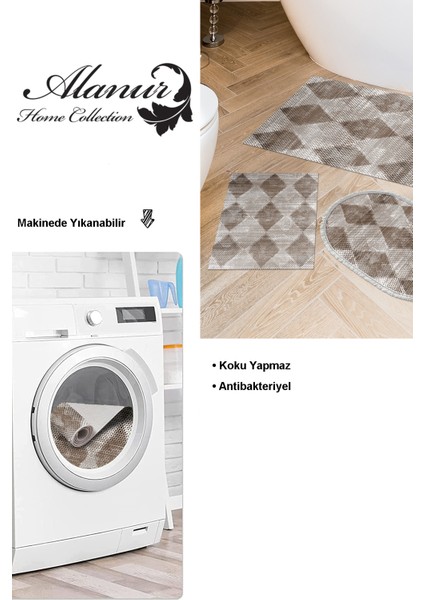 Kaymaz Taban Djt 3'lü Banyo Paspas Takımı Trend Karışık Iskandinav F5131 Kahve