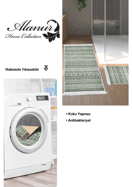 Kaymaz Taban Djt 2'li Banyo Paspas Takımı Yıldız Deri Saçaklı Iskandinav F5078 Yeşil