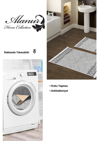 Kaymaz Taban Djt 2'li Banyo Paspas Takımı Yıldız Deri Saçaklı Iskandinav F5081 Gri