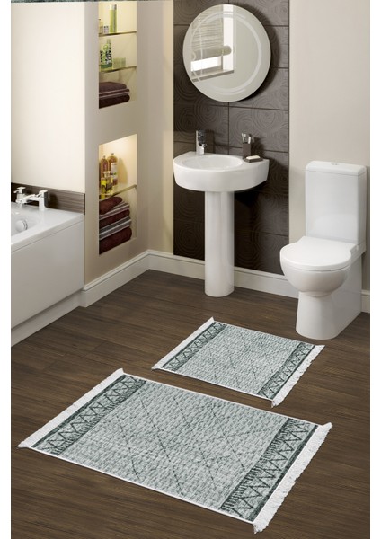 Kaymaz Taban Djt 2'li Banyo Paspas Takımı Yıldız Deri Saçaklı Iskandinav F5081 Turkuaz