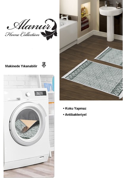 Kaymaz Taban Djt 2'li Banyo Paspas Takımı Yıldız Deri Saçaklı Iskandinav F5081 Turkuaz modelleri