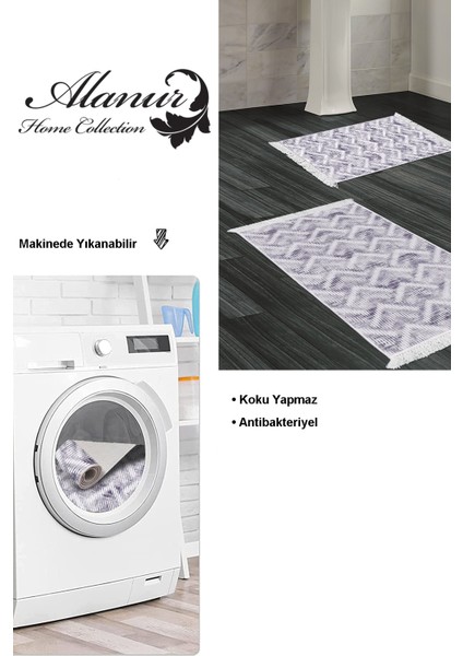 Kaymaz Taban Djt 2'li Banyo Paspas Takımı Trend Saçaklı Iskandinav F5124 Gri