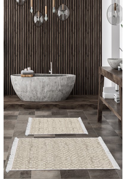 Kaymaz Taban Djt 2'li Banyo Paspas Takımı Trend Saçaklı Modern 757 Vizon