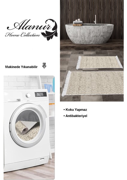 Kaymaz Taban Djt 2'li Banyo Paspas Takımı Trend Saçaklı Modern 757 Vizon