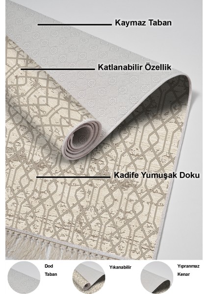 Kaymaz Taban Djt 2'li Banyo Paspas Takımı Trend Saçaklı Modern 757 Vizon