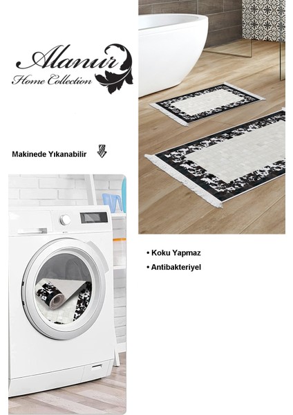 Kaymaz Taban Djt 2'li Banyo Paspas Takımı Trend Saçaklı Modern 1495 Siyah