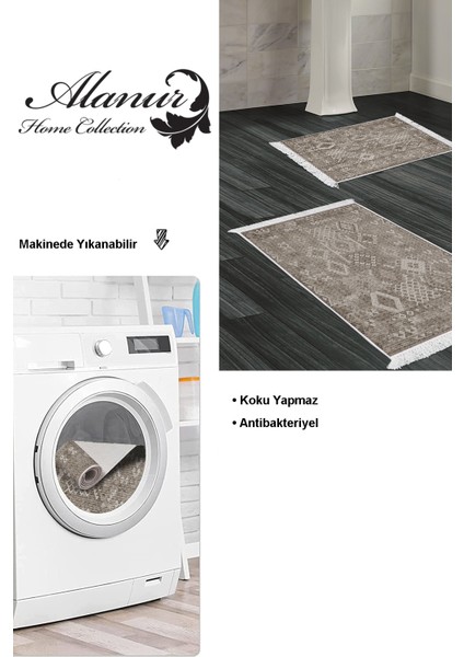 Kaymaz Taban Djt 2'li Banyo Paspas Takımı Trend Saçaklı Iskandinav F5137 Kahve