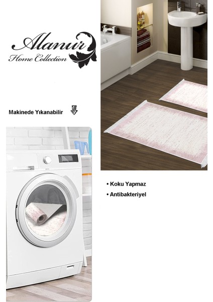 Kaymaz Taban Djt 2'li Banyo Paspas Takımı Trend Saçaklı Modern 1342 Pudra modelleri