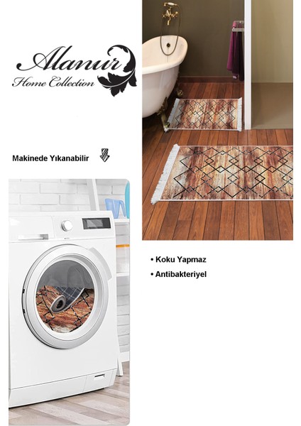 Kaymaz Taban Djt 2'li Banyo Paspas Takımı Star Pamuk Saçaklı Modern M5006 Kahve