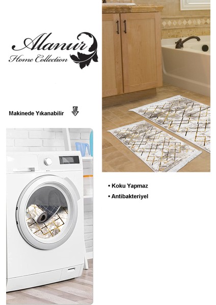 Kaymaz Taban Djt 2'li Banyo Paspas Takımı Star Pamuk Saçaklı Modern M5026 Gold