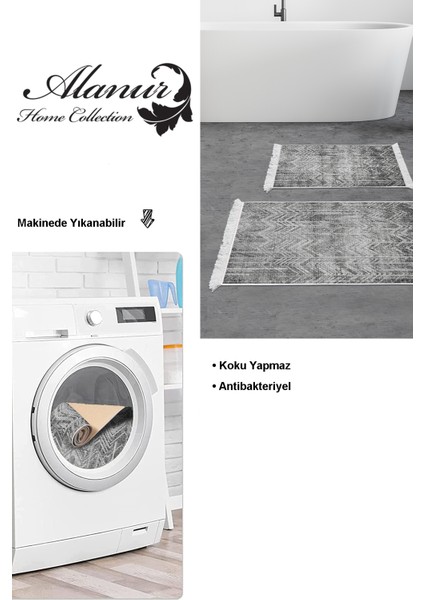 Kaymaz Taban Djt 2'li Banyo Paspas Takımı Yıldız Deri Saçaklı Iskandinav F5083 Antrasit modelleri