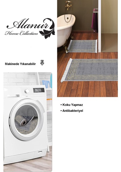 Kaymaz Taban Djt 2'li Banyo Paspas Takımı Star Pamuk Saçaklı Modern M5142 Antrasit modelleri
