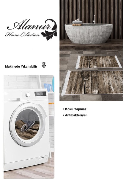Kaymaz Taban Djt 2'li Banyo Paspas Takımı Star Pamuk Saçaklı Modern MU136 Kahve